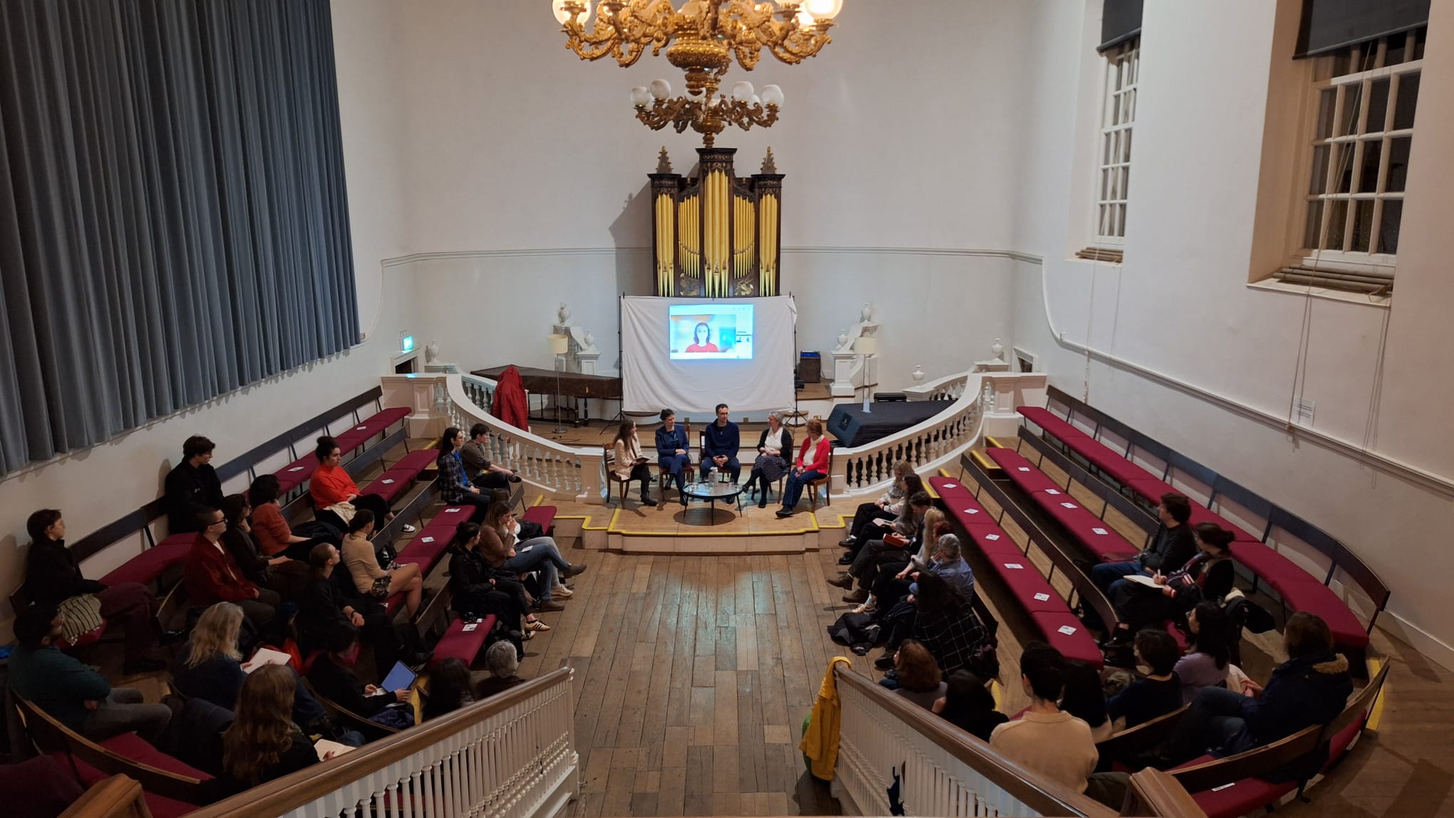 A view of the Holywell Music Room from above.